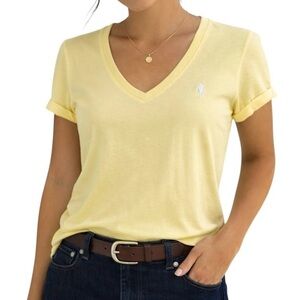 POLO Ralph Lauren Pastel Yellow Rolled Short Sleeve V-Neck Lightweight T-Shirt